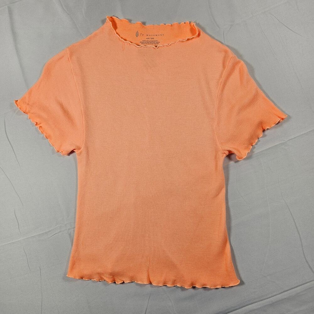 Free People Movement Ribbed Lettuce Hem Fitted Tee Peach XS/S